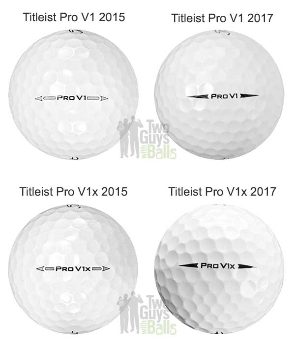 Comparison of Titleist Pro V1 and Pro V1x Logo 2015 vs 2017